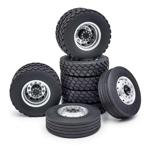 RC Reifen Für Tamiya 6x6 Räder, Reifensatz, Metall, Vorder- Und Hinterradnabe, Gummireifen Für 1/14 RC Truck, Traktor, Auto, Upgrade-Zubehör von MKIUYVD