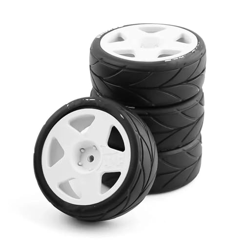 RC Reifen Für Tamiya Für TT01 TT01E TT02 TT02B XV01 TA06 PTG-2 1/10 RC Auto Upgrades Teile Zubehör 4 Stück Gummireifen Rad Reifen(White,B) von MKIUYVD
