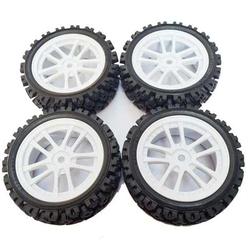 RC Reifen Für Tamiya Für TT01 TT02 XV01 LC PTG-2 Für HSP Für HPI 4 Stück 70 Mm 1/10 RC Off-Road Buggy Auto Gummireifen Radreifen(White) von MKIUYVD