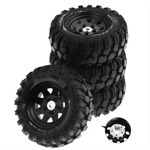 RC Reifen Für Traxxas 1/10 RC Crawler Car, 93 Mm Metall, 1,9 Zoll Beadlock-Felge, Gummireifensatz, Dreiecksloch, 12 Mm Adapter(Black) von MKIUYVD