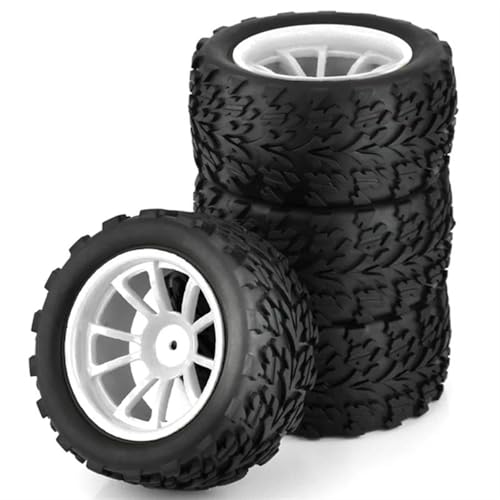 RC Reifen Für Traxxas Für Arrma Für Redcat Für HSP Für Tamiya 4 Stück 118 Mm 1/10 RC Truck Buggy Reifen Reifen Rad Schaumstoffeinsatz 12 Mm Sechskant(White) von MKIUYVD