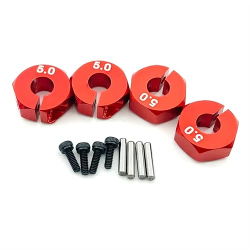 RC Spielzeugautoteile Für HSP Für Tamiya SCX10 Für Slash, 4 Stück, 5/6/7mm Dickes Rad, Sechskant, 12mm Antriebsnaben Mit Stiften, Schrauben Für RC-Auto-Crawler-Trucks(Red,5mm) von MKIUYVD