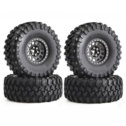 RC Spielzeugautoteile Kompatibel Mit Axial Für SCX10 RR10 Für Traxxas Für TRX4 YK4082 YK4083 1/10 RC Crawler Auto 130 Mm Metall 2,2 Zoll Beadlock Felgen-Reifen-Set(Black) von MKIUYVD