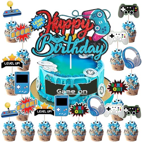 17 Stück Videospiel Tortendeko, Glitter Gaming Happy Birthday cupcake toppers Videospiel Thema Muffin Dekoration für Jungen Kinder Kindergeburtstag Spiel Thema Party Dekoration 17 Stück Videospiel Tortendeko, Glitter Gaming Happy Birthday cupcake toppers Videospiel Thema Muffin Dekoration für Jungen Kinder Kindergeburtstag Spiel Thema Party Dekoration von MKKZLPN