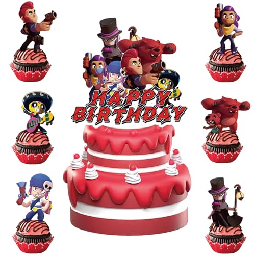 25 Stück BrawlStar Tortendeko Jungen, Nichtessbare, Brwl Strs Kuchen Deko Kindergeburtstag aus Papier, Cake Topper Set für Kinder Geburtstag Party Kuchen Dekoration Supplies von MKKZLPN
