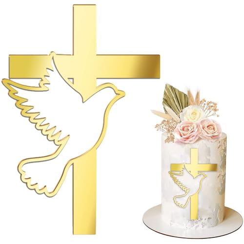 Acryl Kreuz Tortenaufsatz,Spiegel Taufe Kuchen Dekoration Set,Taube Gold Acryl Torte Cake Topper Deko,für Hochzeit Geburtstag Party Taufen Duschen Kommunionfeiern Acryl Kreuz Tortenaufsatz,Spiegel Taufe Kuchen Dekoration Set,Taube Gold Acryl Torte Cake Topper Deko,für Hochzeit Geburtstag Party Taufen Duschen Kommunionfeiern von MKKZLPN