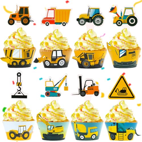 Baufahrzeug Cupcake Topper, BAU Thema Cupcake Topper LKW Bagger Kuchen Picks Dekorationen für Jungen Kinder Geburtstagstorte Party Favors Supplies von MKKZLPN