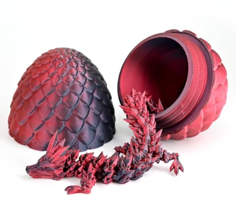 Beweglicher Geflügelter Drache und Sein Ei – 3D-gedruckte Dekoration – Fantastisches Universum Toy Geschenkidee Einzigartige Dekoration für Zuhause Schlafzimmer Wohnzimmer Kinder (Schwarz-Rot) von MKKZLPN