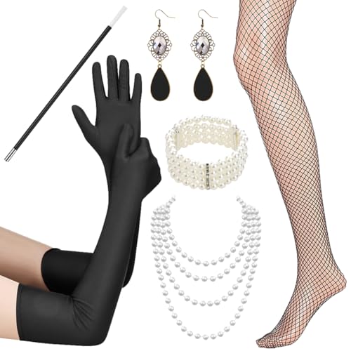 MKKZLPN 6 Teiliges 20er Jahre Accessoires, 1920 Zubehör Set, Vintage Party Kostüme Damen mit Handschuhen Perlenkette Ohrringen Kunststoffrohr MKKZLPN 6 Teiliges 20er Jahre Accessoires, 1920 Zubehör Set, Vintage Party Kostüme Damen mit Handschuhen Perlenkette Ohrringen Kunststoffrohr von MKKZLPN