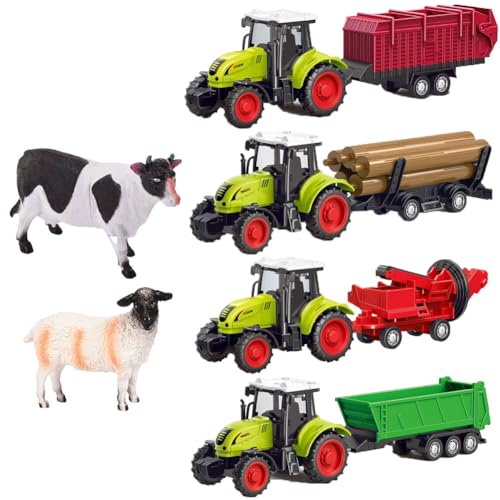 MKKZLPN Bauernhof-Traktor, 1pcs Traktor Spielzeug mit Anhänger（Zufällig eine）, Mit Einer Farm-Simulation Tiere 1 Kuh und 1 Schaf, Bauernhof Spielzeug, Simulationsspielzeug, Geburtstagsgeschenk von MKKZLPN