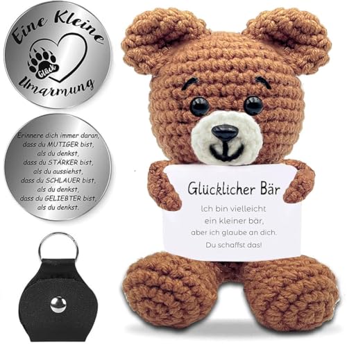 MKKZLPN Glücksbringer Bär Pocket Hug Geschenk Für Frauen, Lustige Mutmacher Kinder Geschenk Glücksbringer Prüfung，Gute Besserung Geschenke Beste Freundin von MKKZLPN