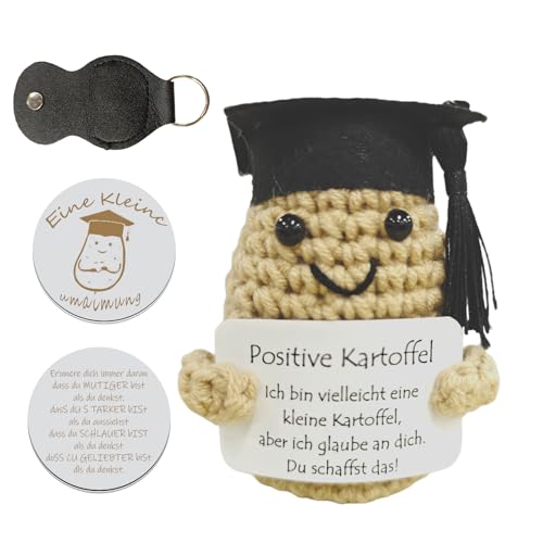 MKKZLPN Taschenpositive Kartoffel, Bachelor-Abschlussgeschenk, Glücksbringer-Prüfung, Gestrickte Haarige Kartoffelpuppe Und Glücksbringer (Silber), Ermutigungsgeschenk, Eintrittsgeschenk von MKKZLPN