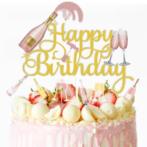 Rotwein Geburtstag Cake Topper,Tortendeko Einschulung Mädchen Rosa,Gold Glitter Happy Birthday Tortendeko,für Mädchen Lady Bachelorette Thema Geburtstag Party Schulanfang Party Rotwein Geburtstag Cake Topper,Tortendeko Einschulung Mädchen Rosa,Gold Glitter Happy Birthday Tortendeko,für Mädchen Lady Bachelorette Thema Geburtstag Party Schulanfang Party von MKKZLPN
