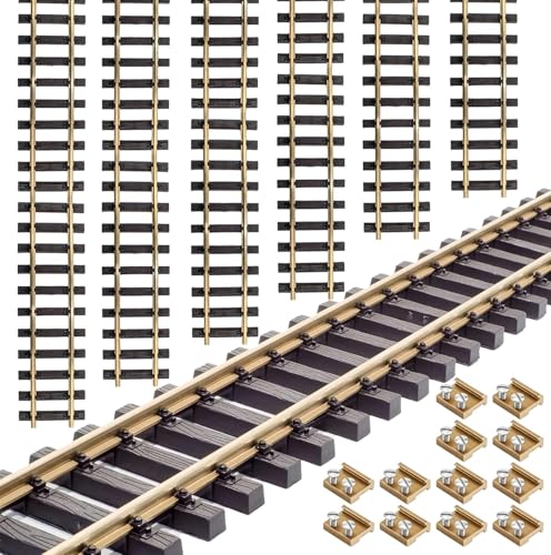 ML-Train Spur G Gleise 6X 150cm mit Schraub-Schienenverbindern - Messing-Schienen Gerade & Gebogen Modell-Eisenbahn - Gartenbahn-Zubehör (Flexgleis) von ML-Train