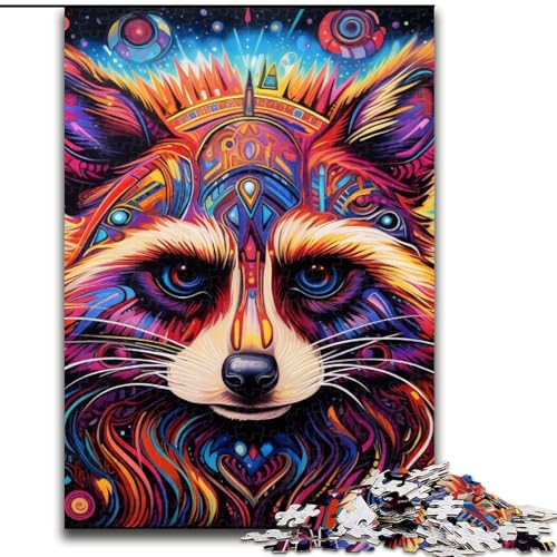 1000-Teile-Puzzle für Erwachsene, farbenfroher Kunst-Waschbär aus Holz, hochschwieriges Denkspiel für Jugendliche, 50x75cm, für Teenager und Familienspaß 1000-Teile-Puzzle für Erwachsene, farbenfroher Kunst-Waschbär aus Holz, hochschwieriges Denkspiel für Jugendliche, 50x75cm, für Teenager und Familienspaß von MLADSOEHK