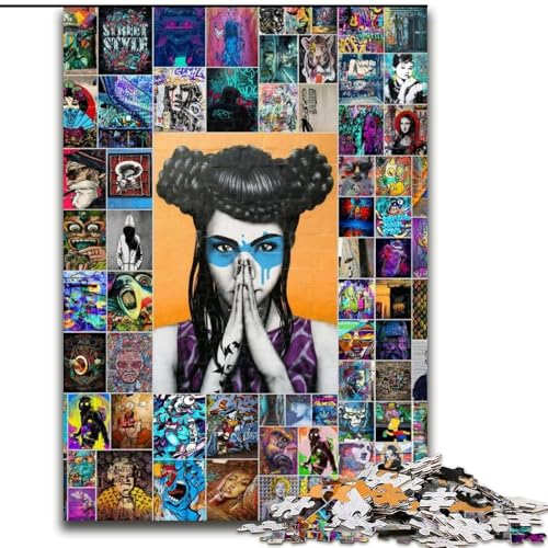 1000-teiliges Puzzle für Erwachsene, Graffiti-Kunst aus Holz, für Teenager ab 14 Jahren, Heimdekoration, 50x75cm, pädagogisches und unterhaltsames Indoor-Spiel für die Heimdekoration von MLADSOEHK