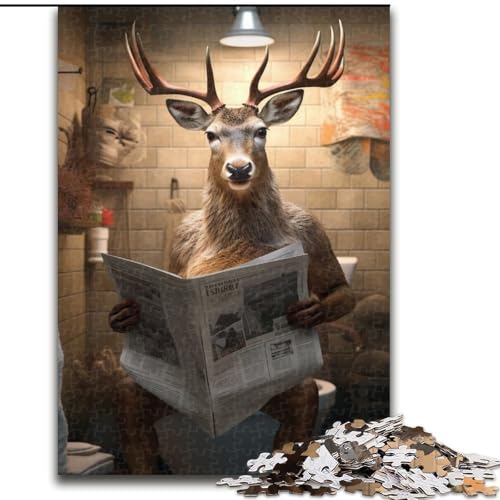 1000-teiliges Puzzle für Erwachsene, Hirsch liest Zeitung, aus Holz, hochschwieriges Denkspiel für Teenager, 50x75cm, Lernspielzeug für Teenager, Heimbüro-Dekor 1000-teiliges Puzzle für Erwachsene, Hirsch liest Zeitung, aus Holz, hochschwieriges Denkspiel für Teenager, 50x75cm, Lernspielzeug für Teenager, Heimbüro-Dekor von MLADSOEHK