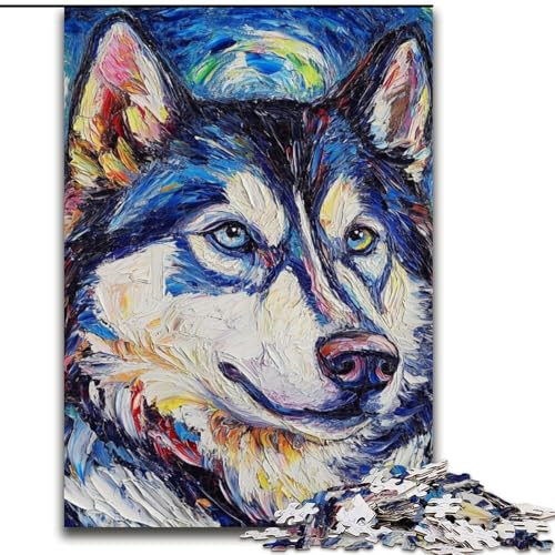 1000-teiliges Puzzle für Erwachsene, Husky-Nachthimmel-Puzzle, anspruchsvolles Denkspiel für Teenager, perfekt als Heimdekoration oder Geschenk (Größe: 50x75cm) von MLADSOEHK