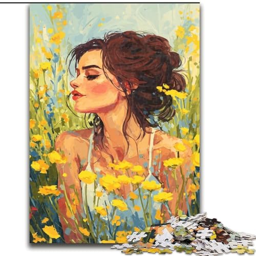 1000-teiliges Puzzle für Erwachsene, Mädchen im Wildblumensommer, Stressabbau, schwierige Herausforderung, Wichtelgeschenke für Kinder ab 14 Jahren (Größe 26x38cm) von MLADSOEHK