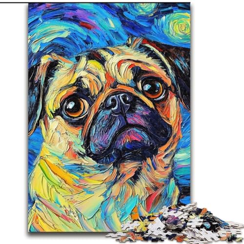 1000-teiliges Puzzle für Erwachsene, Mops-Nachthimmel-Puzzle, anspruchsvolles Denkspiel für Teenager, perfekt als Heimdekoration oder Geschenk (Größe: 50x75cm) von MLADSOEHK