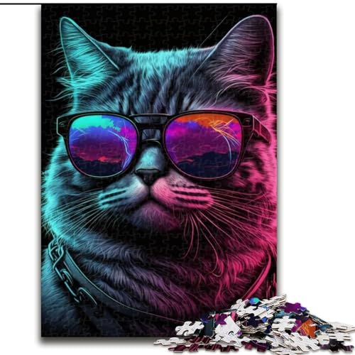 1000-teiliges Puzzle für Erwachsene, Neon Nights Cat Puzzle, anspruchsvolles Denkspiel für Teenager, perfekt als Heimdekoration oder Geschenk (Größe: 50x75cm) von MLADSOEHK