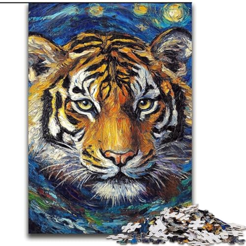 1000-teiliges Puzzle für Erwachsene, Tiger-Nachthimmel-Puzzle, anspruchsvolles Denkspiel für Teenager, perfekt als Heimdekoration oder Geschenk (Größe: 26x38cm) von MLADSOEHK