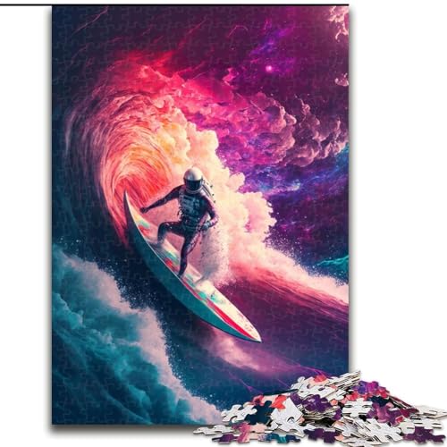1000-teiliges Puzzle für Erwachsene, Wellensurfender Astronaut, Stressabbau, schwierige Herausforderung, Wichtelgeschenke für Kinder ab 14 Jahren (Größe 26x38cm) von MLADSOEHK