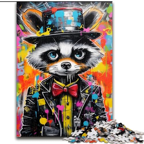1000-teiliges Puzzle für Erwachsene, bunter Waschbär aus Holz, hochschwieriges Denkspiel für Teenager, 50x75cm, Lernspielzeug für Teenager, Heimbüro-Dekor 1000-teiliges Puzzle für Erwachsene, bunter Waschbär aus Holz, hochschwieriges Denkspiel für Teenager, 50x75cm, Lernspielzeug für Teenager, Heimbüro-Dekor von MLADSOEHK