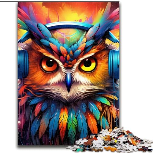 1000-teiliges Puzzle für Erwachsene, farbenfrohe Kunst-Eule aus Holz, hochschwieriges Denkspiel für Teenager, 50x75cm, für Teenager und Familienspaß von MLADSOEHK