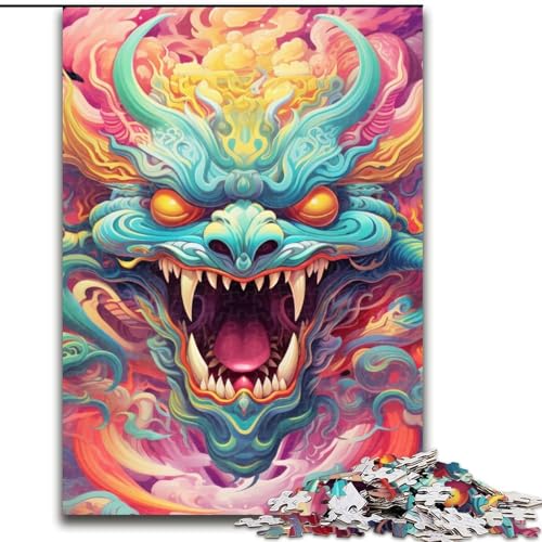 1000-teiliges Puzzle für Erwachsene, farbenfroher Kunstdrache aus Holz, hochschwieriges Denkspiel für Teenager, 50x75cm, für Teenager und Familienspaß 1000-teiliges Puzzle für Erwachsene, farbenfroher Kunstdrache aus Holz, hochschwieriges Denkspiel für Teenager, 50x75cm, für Teenager und Familienspaß von MLADSOEHK