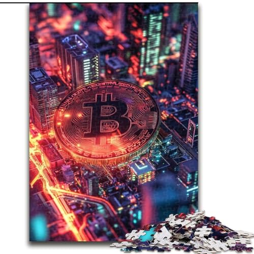 1000-teiliges Puzzle für Erwachsene und Jugendliche, Bitcoin-Logo, dekomprimierendes intellektuelles Lernspielzeug, Geburtstagsgeschenk, Geschenke (Größe 26x38cm) von MLADSOEHK
