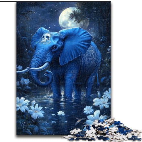 1000-teiliges Puzzle für Erwachsene und Jugendliche, Blauer Elefant, Spielzeug zum Stressabbau, einzigartige Heimdekoration und Geschenke für 14-Jährige (Größe 50x75cm) von MLADSOEHK