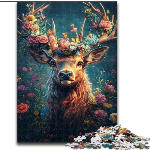 1000-teiliges Puzzle für Erwachsene und Jugendliche, Blumen und Hirsche, Spielzeug zum Stressabbau, einzigartige Heimdekoration und Geschenke für 14-Jährige (Größe 50x75cm) von MLADSOEHK