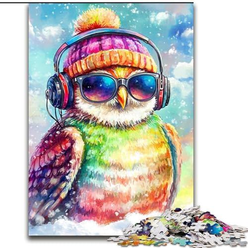 1000-teiliges Puzzle für Erwachsene und Jugendliche, Eule hört Musik, Spielspielzeug, jedes Teil ist einzigartig – anspruchsvolles Familienspiel für 14-Jährige (Größe 50x75cm) von MLADSOEHK