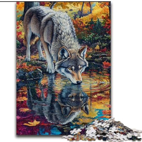 1000-teiliges Puzzle für Erwachsene und Jugendliche, Herbstwaldwolf, Stressabbau-Spielzeug, einzigartige Heimdekoration und Geschenke für 14-Jährige (Größe 50x75cm) von MLADSOEHK