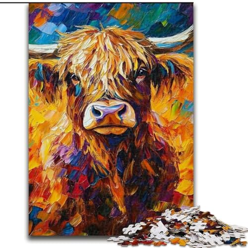 1000-teiliges Puzzle für Erwachsene und Jugendliche, Hochlandkuh, Stressabbau-Spielzeug, einzigartige Heimdekoration und Geschenke für 14-Jährige (Größe 50x75cm) von MLADSOEHK