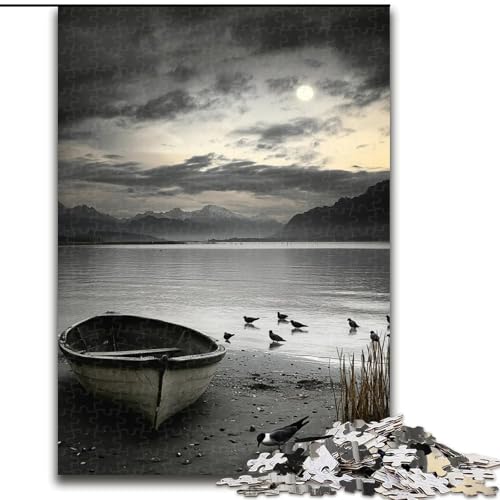 1000-teiliges Puzzle für Erwachsene und Jugendliche, Holzboot bei Nacht, Spielzeug zum Stressabbau, einzigartige Heimdekoration und Geschenke für 14-Jährige (Größe 26x38cm) von MLADSOEHK