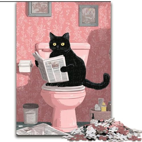 1000-teiliges Puzzle für Erwachsene und Jugendliche, Katze auf der Toilette, Stressabbau-Spielzeug, einzigartige Heimdekoration und Geschenke für 14-Jährige (Größe 26x38cm) von MLADSOEHK