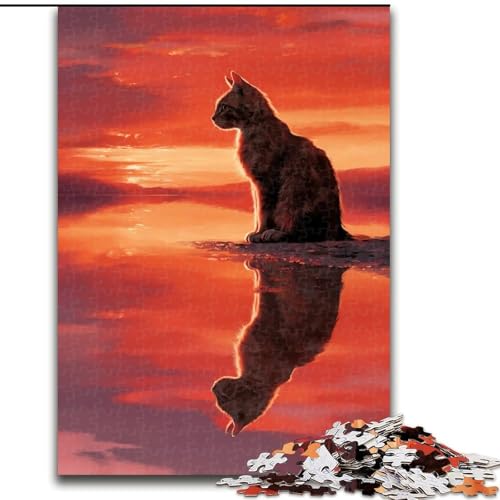 1000-teiliges Puzzle für Erwachsene und Jugendliche, Katze im Sonnenuntergang, entspannendes intellektuelles Lernspielzeug, Geburtstagsgeschenk, Geschenke (Größe 50x75cm) von MLADSOEHK