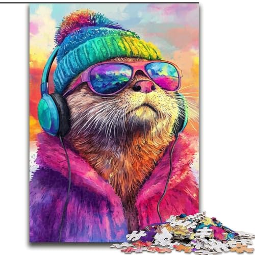 1000-teiliges Puzzle für Erwachsene und Jugendliche, Otter hört Musik, Stressabbau-Spielzeug, einzigartige Heimdekoration und Geschenke für 14-Jährige (Größe 26x38cm) von MLADSOEHK