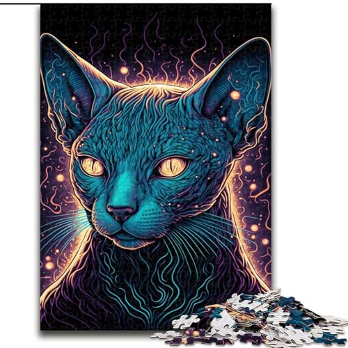 1000-teiliges Puzzle für Erwachsene und Jugendliche, Schwarzlichtkatze, hilft dem Gehirn, süchtig machendes Spielzeug zu trainieren, um Geduld zu fördern, perfekte Dekoration (Größe 26x38cm) von MLADSOEHK