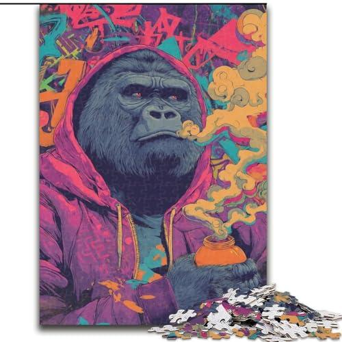 1000-teiliges Puzzle für Erwachsene und Jugendliche, Smoky Chimpanzee, Stressabbau-Spielzeug, einzigartige Heimdekoration und Geschenke für 14-Jährige (Größe 50x75cm) von MLADSOEHK