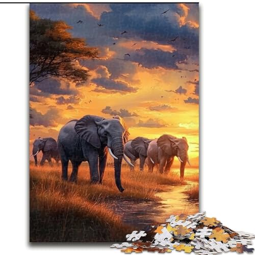 1000-teiliges Puzzle für Erwachsene und Jugendliche, afrikanischer Elefant, Spielzeug zum Stressabbau, einzigartige Heimdekoration und Geschenke für 14-Jährige (Größe 50x75cm) von MLADSOEHK