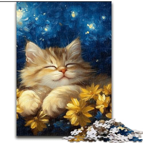 1000-teiliges Puzzle für Erwachsene und Jugendliche, schlafende Katze, Spielzeug zum Stressabbau, einzigartige Heimdekoration und Geschenke für 14-Jährige (Größe 50x75cm) von MLADSOEHK
