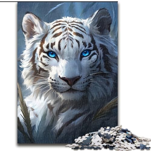 1000-teiliges Puzzle für Erwachsene und Jugendliche, weißer Tiger, Stressabbau mit vollständig ineinandergreifenden, zufällig geformten Teilen für Kinder ab 14 Jahren (Größe 50x75cm) von MLADSOEHK