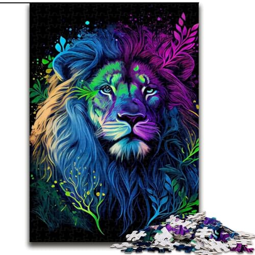 1000-teiliges Puzzle für Erwachsene und Teenager, Abstrakter, farbenfroher Löwe, geeignet für Kinder ab 14 Jahren, Heimdekoration, tolles Geschenk für die ganze Familie (Größe 50x75cm) von MLADSOEHK