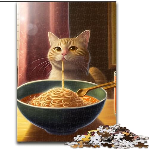 1000-teiliges Puzzle für Erwachsene. Lustiges Ramen-essendes Katzen-Puzzle. Anspruchsvolles Denkspiel für Teenager, perfekt als Heimdekoration oder Geschenk (Größe: 26x38cm) von MLADSOEHK