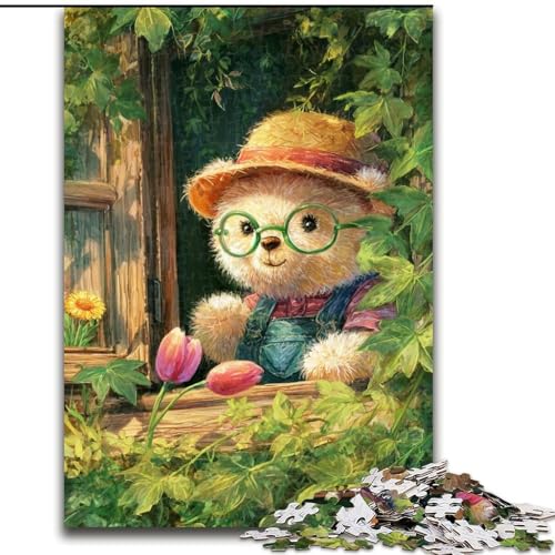 1000-teiliges Puzzle für Jugendliche und Erwachsene, Cartoon-Teddybär, für Lernspiele, Herausforderungsspielzeug, zur Verbesserung des Gedächtnisses für 14-Jährige (Größe 26x38cm) von MLADSOEHK