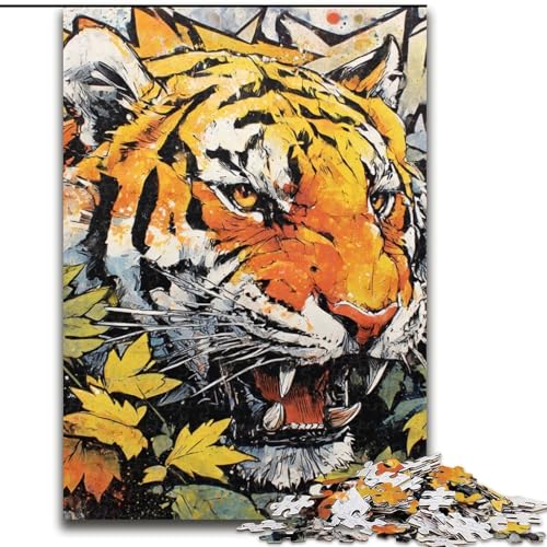 1000-teiliges Puzzle für Jugendliche und Erwachsene, geheimnisvoller Tiger, für Lernspiele, herausforderndes Spielzeug, verbessert das Gedächtnis für 14-Jährige (Größe 26x38cm) von MLADSOEHK