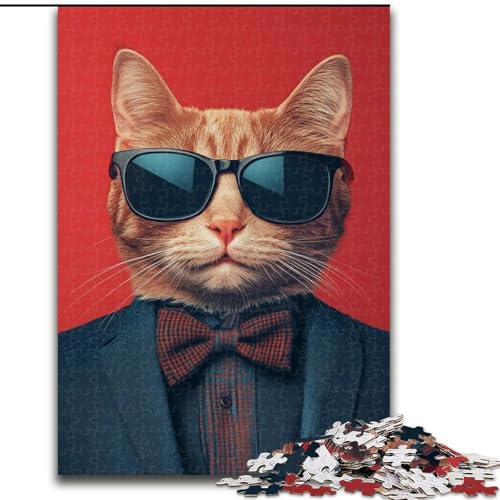 1000-teiliges Puzzle für Teenager, Katze mit Brille, lehrreich ganze Familie (Größe 26x38cm) von MLADSOEHK